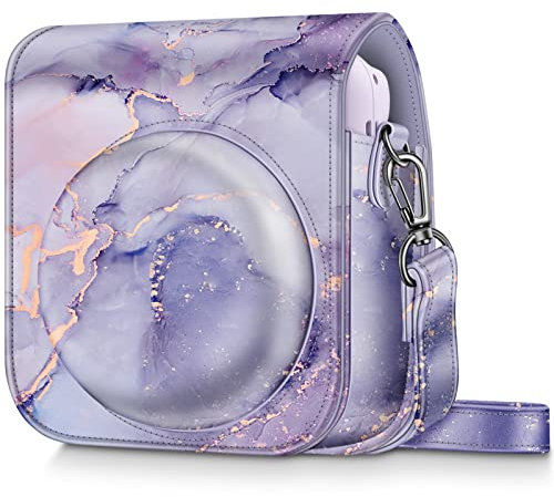 FINTIE Housse Compatible avec Fujifilm Instax Mini 12 Appareil Photo Instantané - Sac de Caméra en Similicuir Voyage Caméra Cover Case Sac avec Bandoulière Amovible, Marbre Lilas