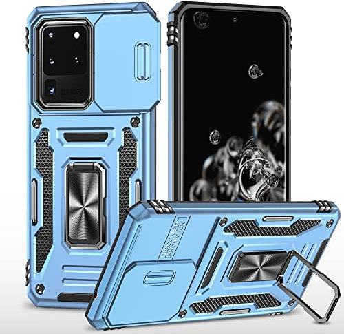 Cover Compatibile con Samsung Galaxy S20 Ultra,Protezione Fotocamera Slidable Custodia Antiurto Case Anello Supporto Silicone Custodie,Blu cielo