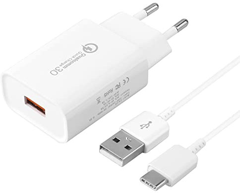 Enchufe Cargador USB, Banco de Alimentación de Carga Rápida con 1.5M USB C Cable Compatible con Samsung Galaxy S21,S20 FE, S10,S9,S8 Plus, A13 A54 A53 A71 A32 A42 A33, Z Flip3,Z Fold3,M53 5G, Huawei