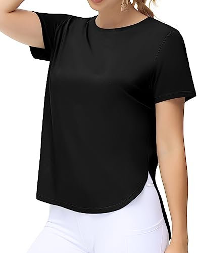 THE GYM PEOPLE Sportshirt Damen Kurzarm Atmungsaktiv Fitness Yoga Shirt Baumwolle Laufshirt Locker Sport T-Shirt Oberteile Seite Split