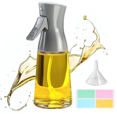 Fisynug Oil Sprayer,180ml Glass Olive Oil Spray Bottle for Cooking Air Fryer Oil Dispenser Oil Sprayer Mister with Funnel and Sticker,Kitchen Gadgets Accessories for Salad Baking Vinegar Grilling