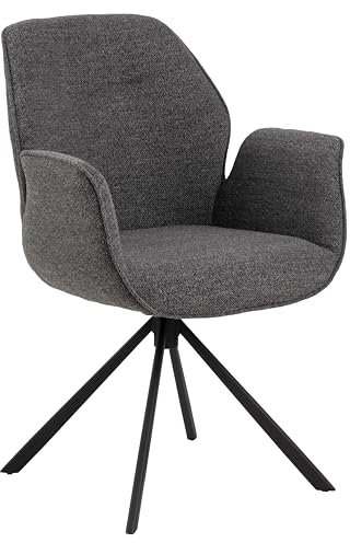 AC Design Furniture Aurelia Esszimmerstuhl mit Armlehne, 1 Stück, Bezug in Anthrazit und Schwarzen Stahlbeinen mit Drehfunktion, Küchenstuhl, Esszimmermöbel, B: 60,5 x H: 91 x T: 58,5 cm