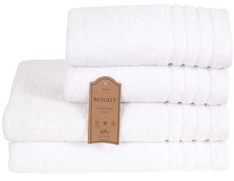 Betully Handtücher und Badetücher Set aus 100% Baumwolle Schnelltrocknendes 500 gr/m² Türkisches Baumwolle Gästehandtücher Set (2 Badetücher und 2 Handtücher, Weiß)