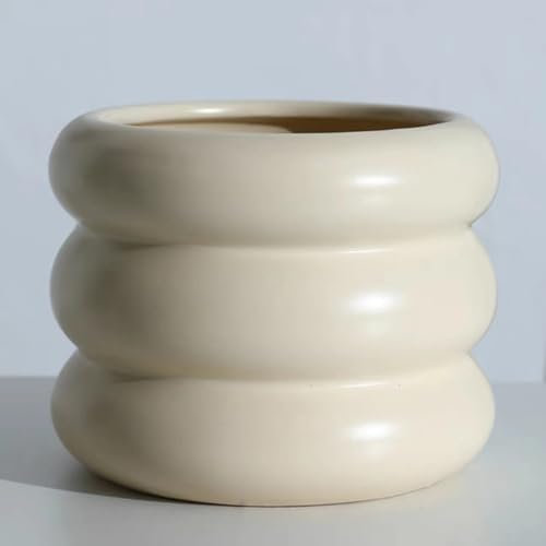 SANDYBAYTAS Ceramic Plant Pot Indoor, 6.5 Inch Flower Pot with Drainage Hole, Tiered Bubble Design Ceramic Planter for Home & Office Decor (Beige)