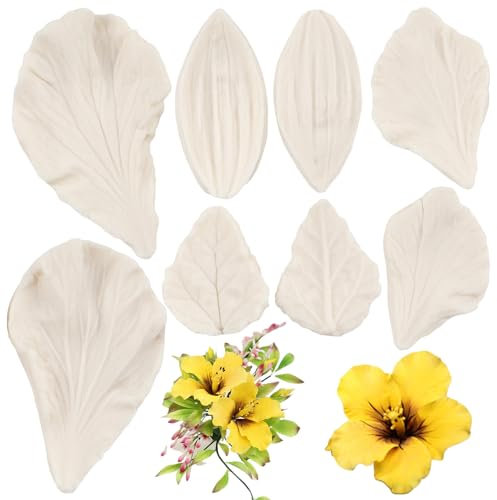 Silikonform für Fondant, Hibiskus, geäderte Blätter, für Kuchendekoration, Cupcake-Topper, Schokolade, Süßigkeiten, Polymerton, Gummipaste, 4 Stück