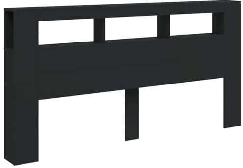 vidaXL Tête de Lit à LED, Accessoire de Lit, Tête de Cadre de Lit, Meuble de Chambre à Coucher, Noir 200x18,5x103,5 cm Bois d'Ingénierie