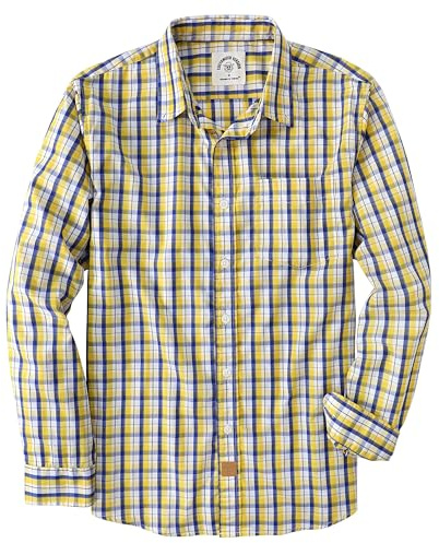 Dubinik® Chemise Homme Casual Poche Leger Doux Regular Bouton Classiques Carreaux Manches Longues Jaune Citron 052 L
