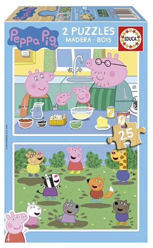 Educa - Set von 2 HolzPuzzlen mit jeweils 25 Teilen | Peppa Pig. Maßnahme: 26 x 18 cm. Empfohlen für Kinder ab 4 Jahre (19995)