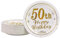 AHPYEUHK 50th Birthday Paper Plates 7 Party Dessert Plates 50 pcs White and Gold 50th Decorations Disposable Tableware Party Supplies