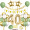 40 Geburtstag Deko für Mann und Frau - Luftballon, Happy Birthday Banner, Wimpelkette, Folienballon Zahl 40, Cake Topper - Grün Gold Party Dekoration