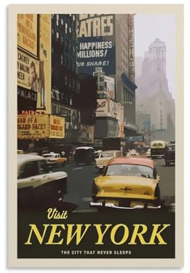 Jdheeh New York Vintage-Reiseposter, Leinwand-Kunst-Poster, Wanddekoration, Poster, 20 x 30 cm