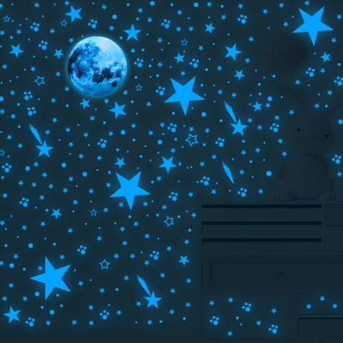 TENGYIF 1021 stücke Leuchtsterne Kinderzimmer Wandtattoo, Sterne & Mond Fluoreszierend Selbstklebend Wandtattoo Kinderzimmer Jungen Mädchen, Aufkleber für Kinder Schlafzimmer Wohnzimmer Sternenhimmel