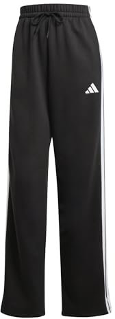 adidas Donna Essentials 3-Stripes Open Hem Fleece Pants, Black/White, S