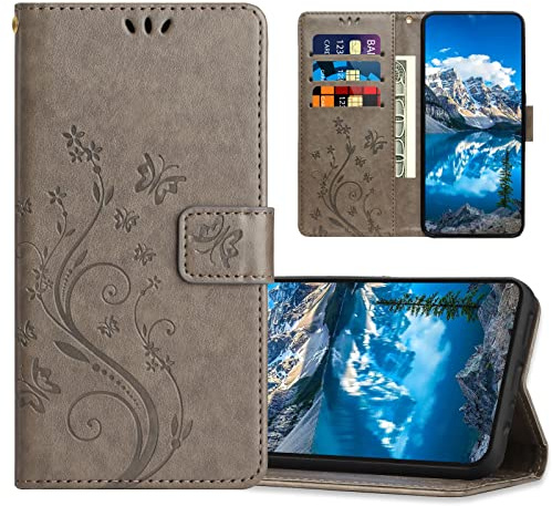 Hülle für Oppo A53 / Oppo A53s, PU Leder Handyhülle, Klappbar Prägung Brieftasche Stoßfeste Schutzhülle Kompatibel mit Oppo A53 / Oppo A53s, Grau