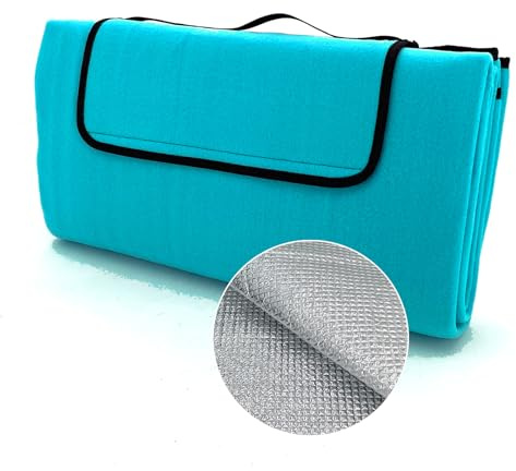 heimtexland XL Picknickdecke wasserdicht Outdoor Strandmatte Isomatte waschbar Campingdecke faltbar mit Tragegriff Festival Zelten Picknick Strand Decke Typ549 Petrol 200x200 cm