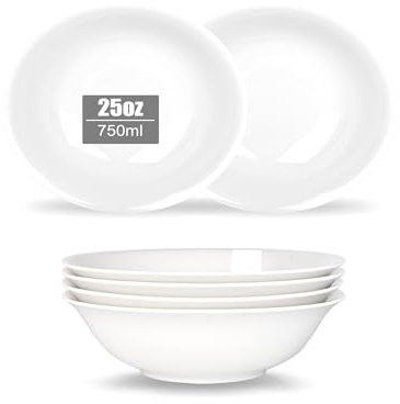 ALLUSEIT Suppenteller, 6Teilige 750ml Tief Salatteller Pastateller, Medium Knochen porzellan Schüssel Servier für Suppen Ramen Pho Salat Pasta usw. Weiß Keramik Schale teller Set, Φ17.5cm