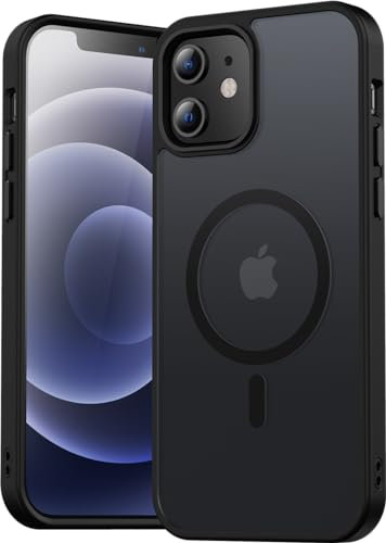 Natiiozie Magnetisch Hülle Kompatibel mit iPhone 12/12 Pro 6,1 Zoll, Matt Handyhülle Kompatibel mit MagSafe, Stoßfest Kratzfest Schutzhülle Nie Vergilbung rutschfest Rückseite Case Schwarz