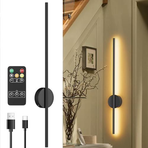Aipsun Akku Wandleuchte mit Fernbedienung innen, 10000mAh, 6W, 100CM, mit Dimm- und Timing-Funktionen, Wandleuchte ohne Stromanschluss, geeignet für Wohnzimmer, Schlafzimmer, Esszimmer (schwarz)