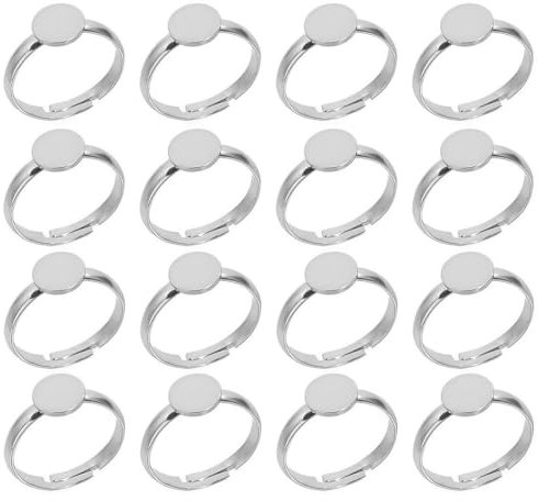16pcs 12mm Ringrohling Basen Edelstahl Cabochon Ring Lünette Rohlinge Fingerringe Verstellbar Cabochon Fingerring Komponenten Flache Runde Pad Ring Basis Ergebnisse für DIY Schmuck Machen, 2 Farben, B