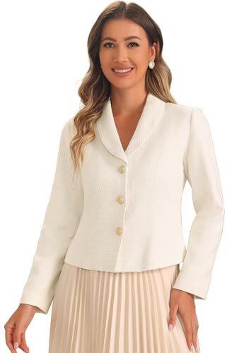Allegra K Blazer in Tweed da Donna a Maniche Lunghe con Colletto Bavero Giacche Blazer Bianca S