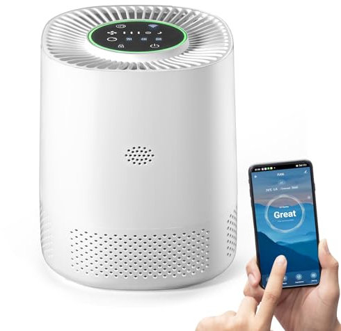 Smart WiFi Air Purifier for Bedroom, App-Controlled Smart Home Gadgets H13 True HEPA Filter, Air Filter with Three-Speed Mode Adjustment,Sleep Mode and Timer Function, Removes Dust, Pollen, Smoke