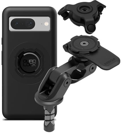 Quad Lock Motorcycle Fork Stem Phone Mount PRO Kit with Vibration Dampener and Pixel 8 MAG Case
