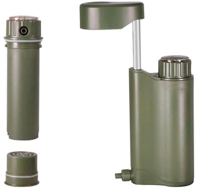 Misaakoeq Wasserreinigerpumpe, Wasserfilter-Handpumpe - 6-Grade Handpumpe Camping Wasserfilter Survival - Leichter, 0,01 ?m großer Wasserfilter, Camping-Survival mit Kompass, zum Wandern, Reisen,
