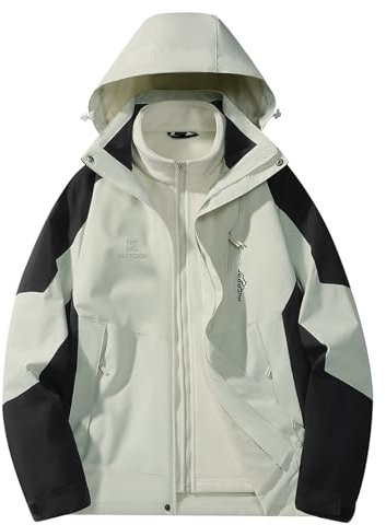 KUTOOK 3 IN 1 Winterjacke Damen Fleecejacke Lang Winter Jacke 3in1 Skijacke Wasserdicht Winddicht Funktionsjacke mit Kapuze Weiß S