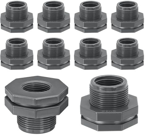 PATIKIL Raccordo Paratia in PVC 1 Femmina, 10pz Doppio Raccordo Filettato Connettore Serbatoi d'Acqua con Guarnizione in Silicone per Secchio Pioggia, Lavandini, Acquari, Grigio