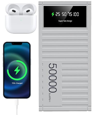 Banco de carga de 50.000 mAh, cargador de carga rápida de 66 W, banco de energía portátil, banco de batería de teléfono, capacidad de 50000 mAh para senderismo, camping, viajes, al aire libre (negro,