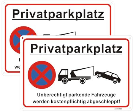 Acuxiaza 2 Stück Schild Privatparkplatz, 30x20 cm Aluminium Reflektierend Parken Verboten Schild, Metall Schilder Privatgrundstück, UV-beständig, Wasserfest, Rostfrei, mit Löchern