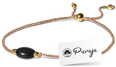 PURAJA Edelstein Armband Damen | Onyx | Mit 18k echt vergoldeten Edelstahl Perlen | Handgemacht | Glücksarmband Damen | Mutmacher
