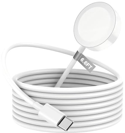 MFi Certified Apple Watch USB-C Fast Magnetic Charging Cable (2m), Portable Wireless Charging Cord - Compatible with Apple Watch Series Ultra 2, 9, 8, 7, 6, 5, 4, 3, 2, 1 SE, White