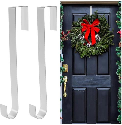 KFSCIP 2Pcs Front Door Wreath Hanger, Wreath Hanger for Front Door, Door Hook for Wreath Outdoor, 30 Cm(11.8 Inches Length) Metal Wreath Hanger for Clothes Hats Bags Wedding Wreath Display