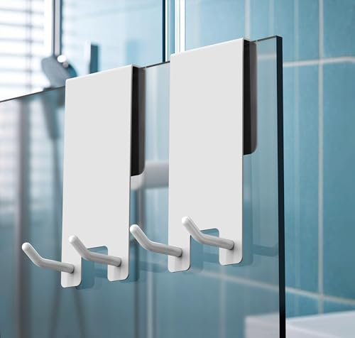 KEGII 2 Pezzi Gancio Doccia - Ganci Doccia accappatoio, Ganci sopra Porta Adatto Box Doccia in Vetro Senza Cornice di Spessore da 6-12 mm,Acciaio Inossidabile (Bianco)