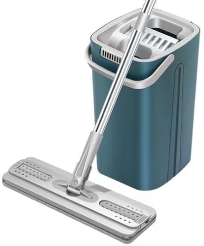 UUE Wischmopp Set mit Eimer,Bodenwischer Set mit Eimer, 2 in 1 Komplett Set Wischmop mit Auswringfunktion, 125cm Edelstahlgriff Bodenwischer für Alle Bodentypen Bodenreinigung (Malachitgrün)