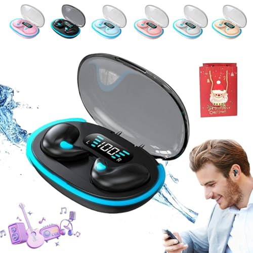 Bone Conduction Sleep Bluetooth Headset, Blauue In-Ear Bluetooth 5.3 Clip Wireless Earbuds, Fitness Headphones with LED Digital Display Charging Case, Ipx5 Waterproof Bluetooth Earbuds (black)