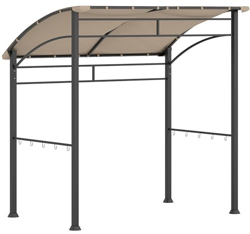 Outsunny 2.2 x 1.5 m BBQ Grill Gazebo Tent, Garden Grill with Metal Frame, Curved Canopy and 10 Hooks, Outdoor Sun Shade, Khaki