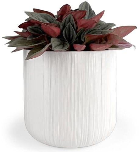 Vimin Box Elegante Vaso per orchidee in Terracotta | BIANCO OPACO RIGATO | Diametro 14 cm, Altezza 13 cm | Vaso Decorativo per Piante Grasse, Fiori, Bonsai | Elegante Coprivaso da Interno Moderno.