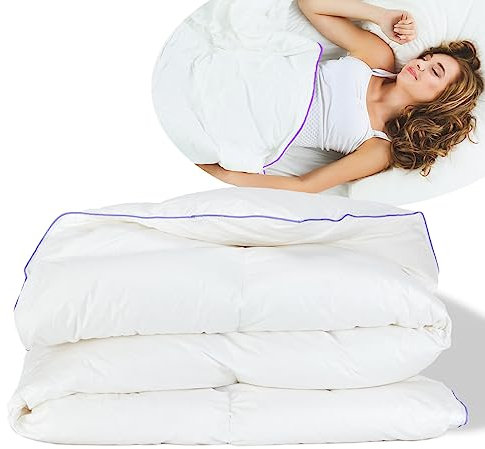 QUQON® Nordic Daunendecke – Handverlesene Daunen&Federn | 140x200 cm | Mittel (600g) Ganzjahresdecke | Oeko-TEX® & NOMITE Zertifiziert