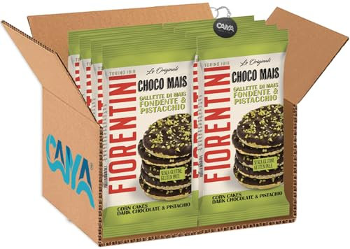 Fiorentini Choco Mais Gallette di Mais con Cioccolato Fondente e Pistacchio Vegane e Senza Glutine (Gluten Free) 72g [CAIYA® BOX da 8 Confezioni]