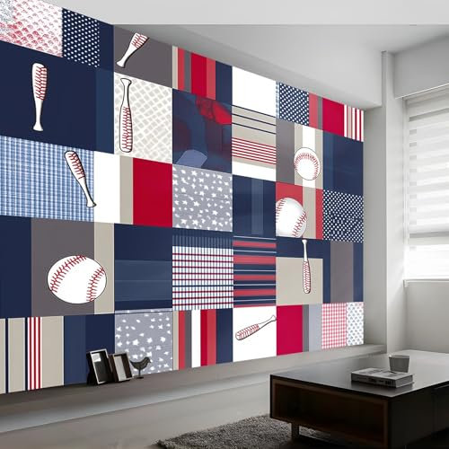 Fototapete Retro Baseball Amerika Rot Blau 350 X 256 Cm(Wxh) Fototapeten Vlies Tapeten Moderne Schlafzimmer Büro Küche Wandtapete Motivtapeten Kinderzimmer