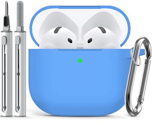 Inesore Compatible with Airpods 4 Cases Cover,Silicone Protective Case for Apple Airpods 4 Active Noise Cancellation, Support Wireless Charging and Front LED Visible, with Cleaner Pen, Cream Blue