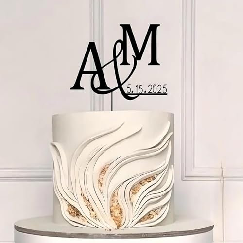 Personalized Wedding Cake Topper, Custom Mr. and Mrs Initial Monogram Wedding Cake Topper with Date, Personalized Initials Cake Plaque