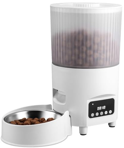 Dispensador de croquetas para gatos automático, temporizador programable, dispensador de croquetas para gatos, dispensador automático de animales, 3 L, de acero inoxidable, 1 – 9 comidas por día