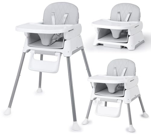 Bellababy High Chair, Adjustable Convertible 3 in 1 Baby Highchair, Booster seat, Toddler Chair Compact/Light Weight/Portable/Easy to Clean (Grey)