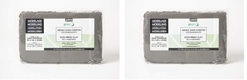 Pébéo - Gédéo Argile sans Cuisson - Terre Glaise - Modelage, Moulage et Poterie - Argile Autodurcissante sans Four - 1,5 kg - Gris Béton (Lot de 2)