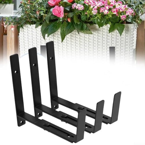 Verstellbare Blumenkasten-Halterungen für Fenster, für den Außenbereich, Wandmontage, Balkondekoration, Haken zum Aufhängen für Wand, Geländer, Ledge, 3 Stück Balkon Blumenkastenhalter (schwarz)