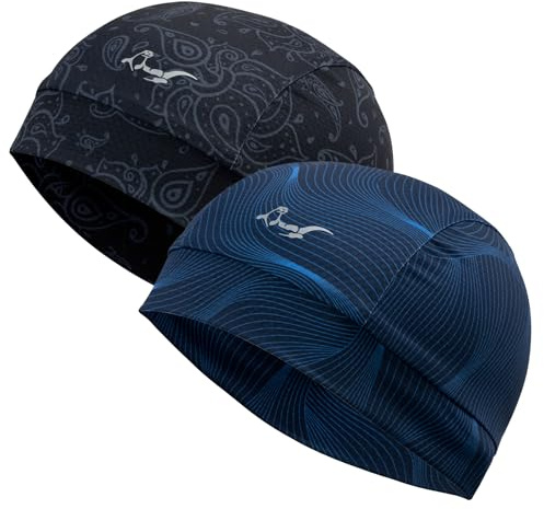 OTTERSHELL Single Pack and 2-Pack Breathable Mesh Skull Cap,Lightweight Quick Dry Sports Helmet Liner for Men Women, Cooling Cycling Beanies (Eyes - Blue Iron +Cyan Blue)