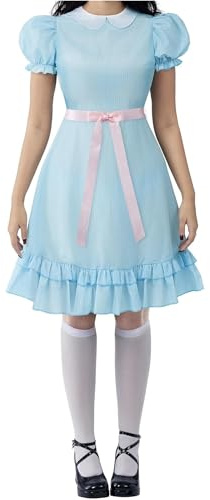 Felcia Halloween-Kostüm für Damen und Mädchen, Schleife, gerüschter Rand, Puppenkleider, blaue Puffärmel, Lolita, Cosplay-Kleidung
